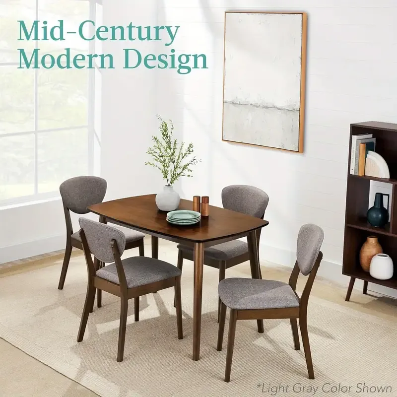 Conjunto de comedor de 5 piezas Best Choice Products, Set de mesa y sillas compactas de mediados de siglo para el hogar, apartamento con 4 sillas, asientos y respaldos acolchados, marco de madera - Crema/Nogal