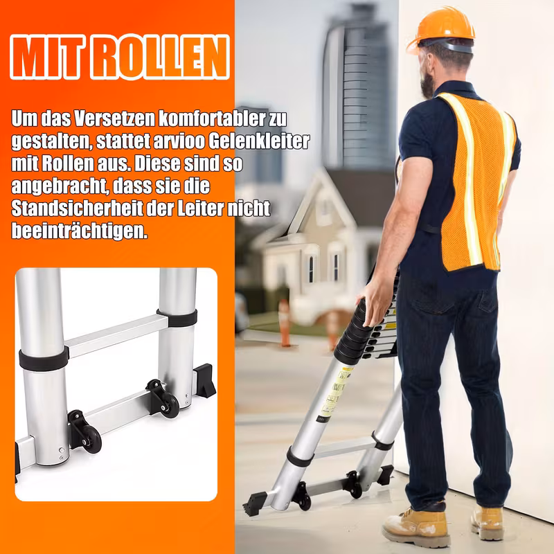 escalera telescópica plegable de aluminio aweioo 3.8m, escalera extensible antideslizante multifunción, carga  : 150kg, escaleras de uso múltiple, diseño compacto,escalera  ,escalera  ,escalera retráctil,entusiastas del bricolaje Detalles del producto 5