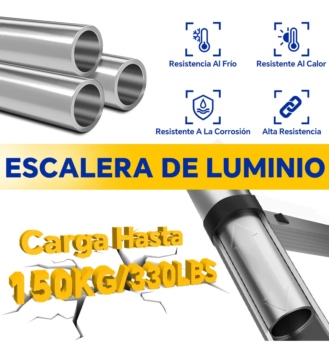 Escalera Aluminio Telescópica Ajustable 13 Peldaños 5 Metros