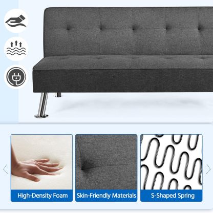 Yaheetech - Sofá Cama Convertible Moderno con 2 Puertos de Carga USB Integrados de Tela, Patas de Metal, 3 ángulos Ajustables para una Vida compacta, Departamento, recámara, habitación Extra Gris