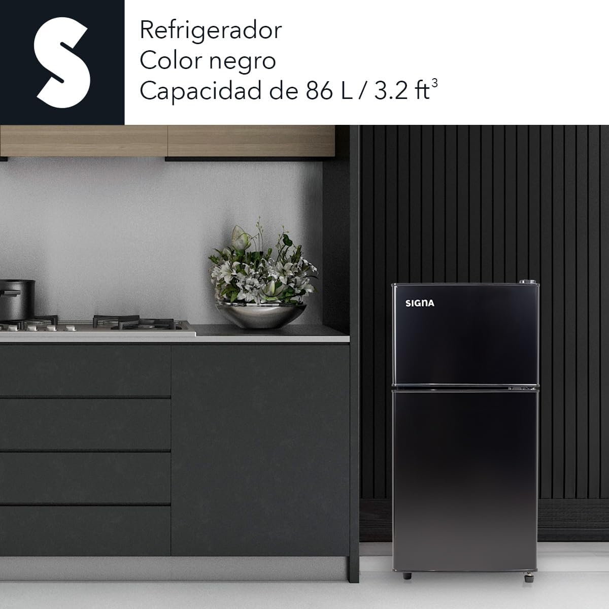 SIGNA Mini Refrigerador 86L (3 pies cubicos) Frigobar Compacto Silver Refrigerador Pequeño Con congelador de Acero Inoxidable Ideal Para Espacios Pequeños Frigobar Mini Multifuncional