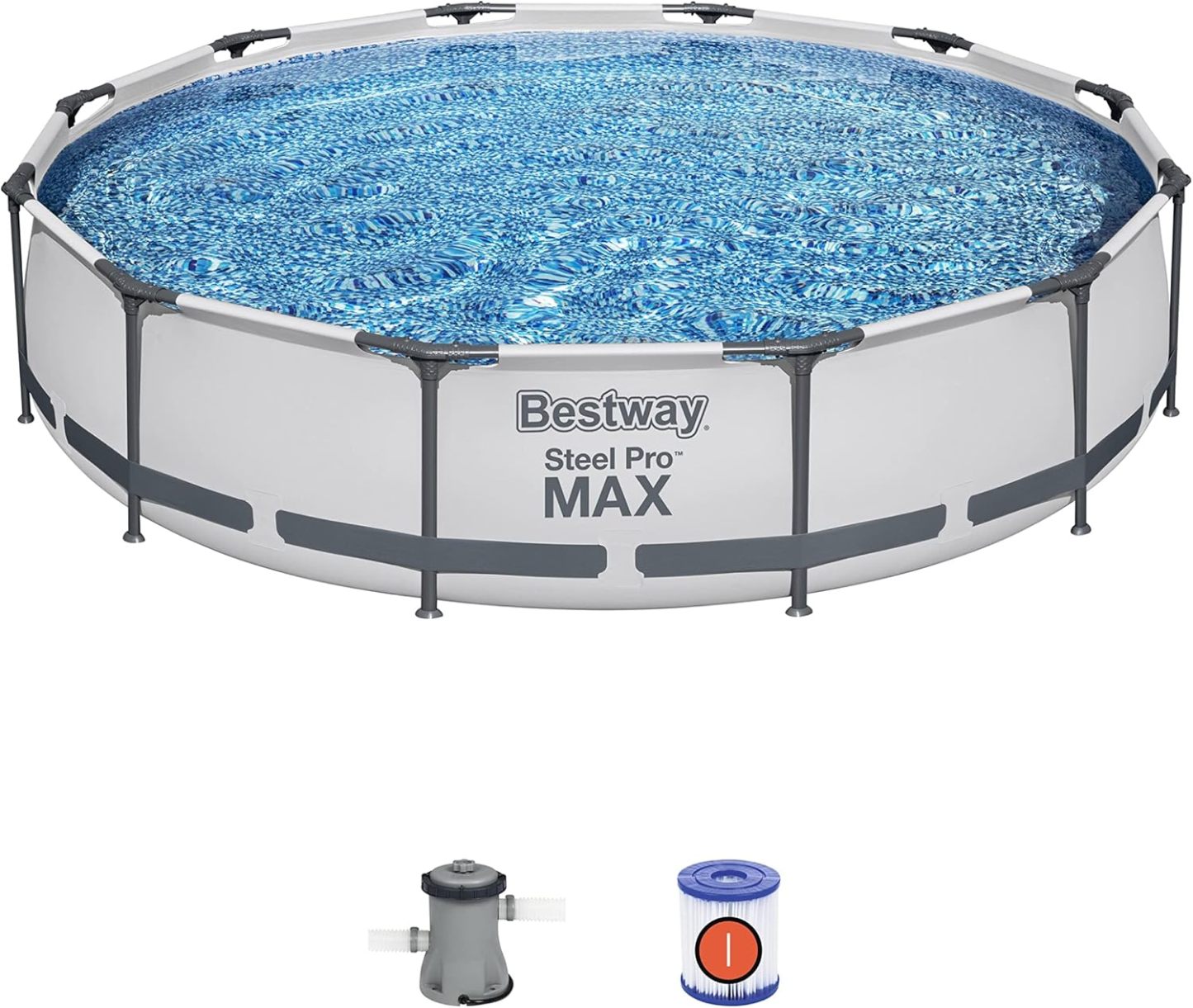 Bestway Steel Pro MAX - Juego de piscina redonda sobre el piso de 14 x 33 pulgadas, incluye bomba de filtro de 530 galones