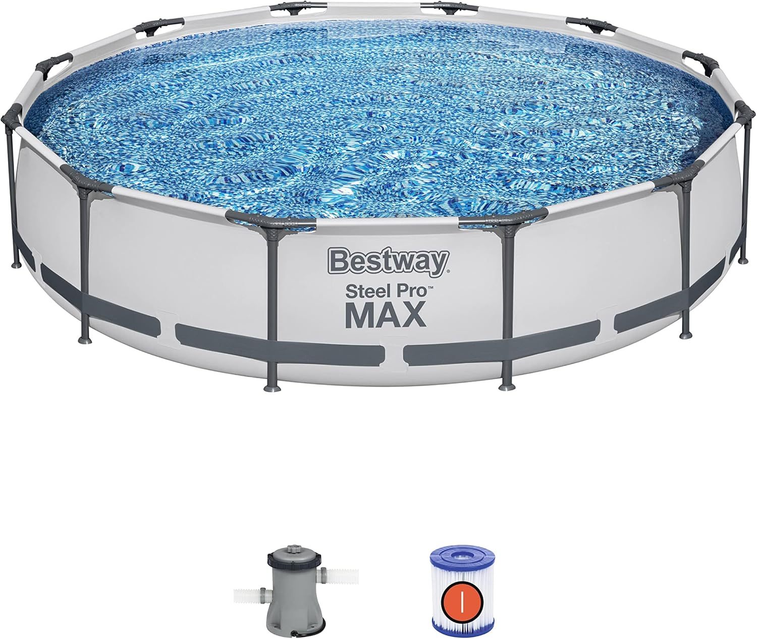 Bestway Steel Pro MAX - Juego de piscina redonda sobre el piso de 14 x 33 pulgadas, incluye bomba de filtro de 530 galones