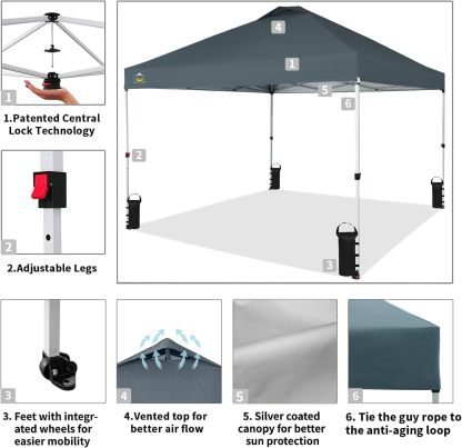 CROWN SHADES - Toldo desplegable para la Playa, fácil de armar, para el Aire Libre, Eventos, Fiestas, Campamento, Cubierta STO-N-Go, Parte Superior recubierta de Plata, 10 x 10 Pulgadas, Blanco