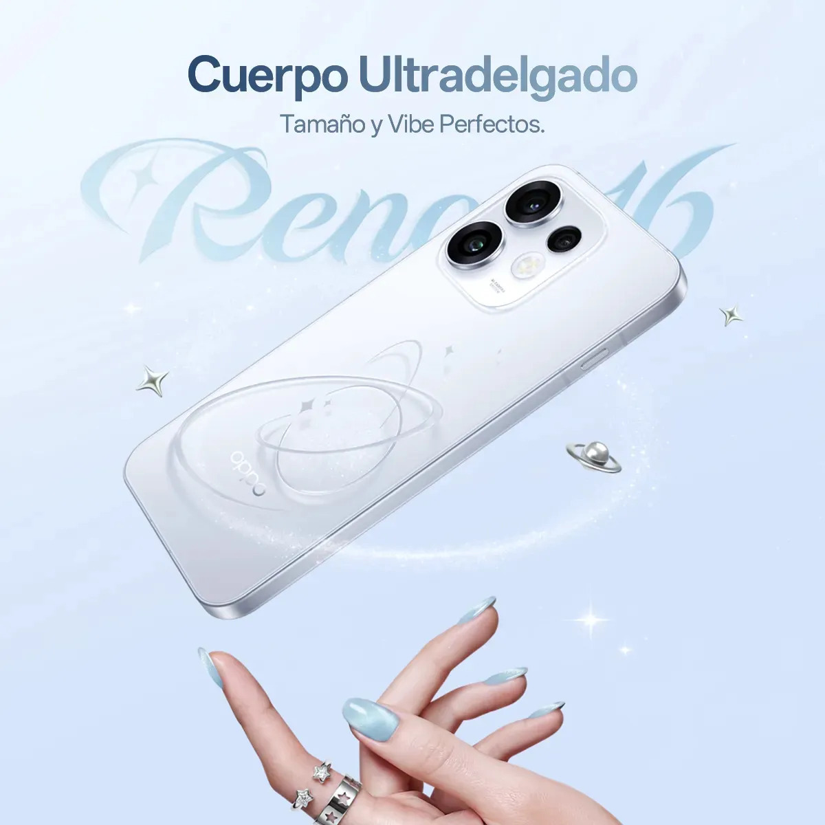 OPPO Reno 16 F 5G Blanco Celular Diseño Moderno 8GB RAM 128GB Cámara Principal 50MP Selfie 50MP Pantalla 120Hz Batería 7000mAh Carga 80W NFC ColorOS 16