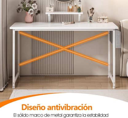 Escritorio Pequeño para Computadora Moderno, Tocador Furniture con Bolsa de Almacenamiento, Viene con Soporte de Escritorio 110 X 50 X 75 CM (Blanco)