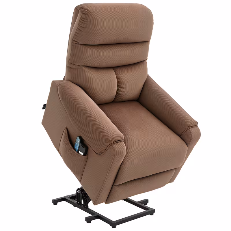sillón de tv con asistencia eléctrica  , silla de masaje con función reclinable y calentamiento, silla de relajación con control remoto y bolsillo lateral, tela de poliéster   ajustable Detalles del producto 0