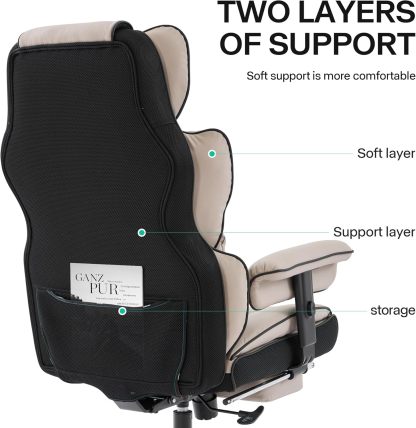 Gzagdecr - Silla de oficina grande y alta de 400 libras, silla de juego de piel sintético con respaldo alto, silla reclinable, silla de oficina ergonómica ejecutiva, soporte lumbar, silla de