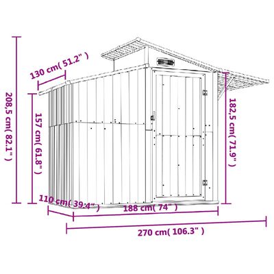 Cobertizo de jardín verde 270x130x208,5 cm acero galvanizado