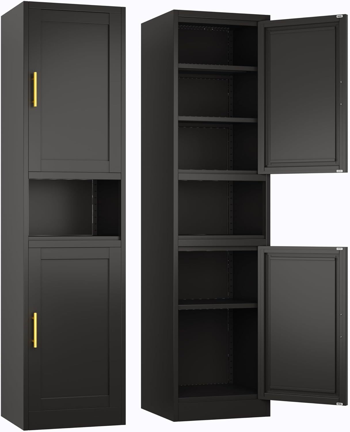 Ckzbx Gabinete de cocina de metal de 61 pulgadas de alto con 4 puertas, armarios de baño, 2 estantes ajustables para cocina, oficina en casa, sala de estar, comedor (negro)
