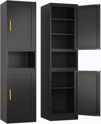 Ckzbx Gabinete de cocina de metal de 61 pulgadas de alto con 4 puertas, armarios de baño, 2 estantes ajustables para cocina, oficina en casa, sala de estar, comedor (negro)