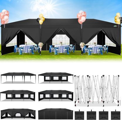 COBIZI - Toldo desplegable de 10 x 20 Pulgadas con 6 Paredes Laterales, toldo Impermeable para Eventos al Aire última intervensión, UPF 50+ cenador portátil para Fiestas, Playa, Camping, Boda,