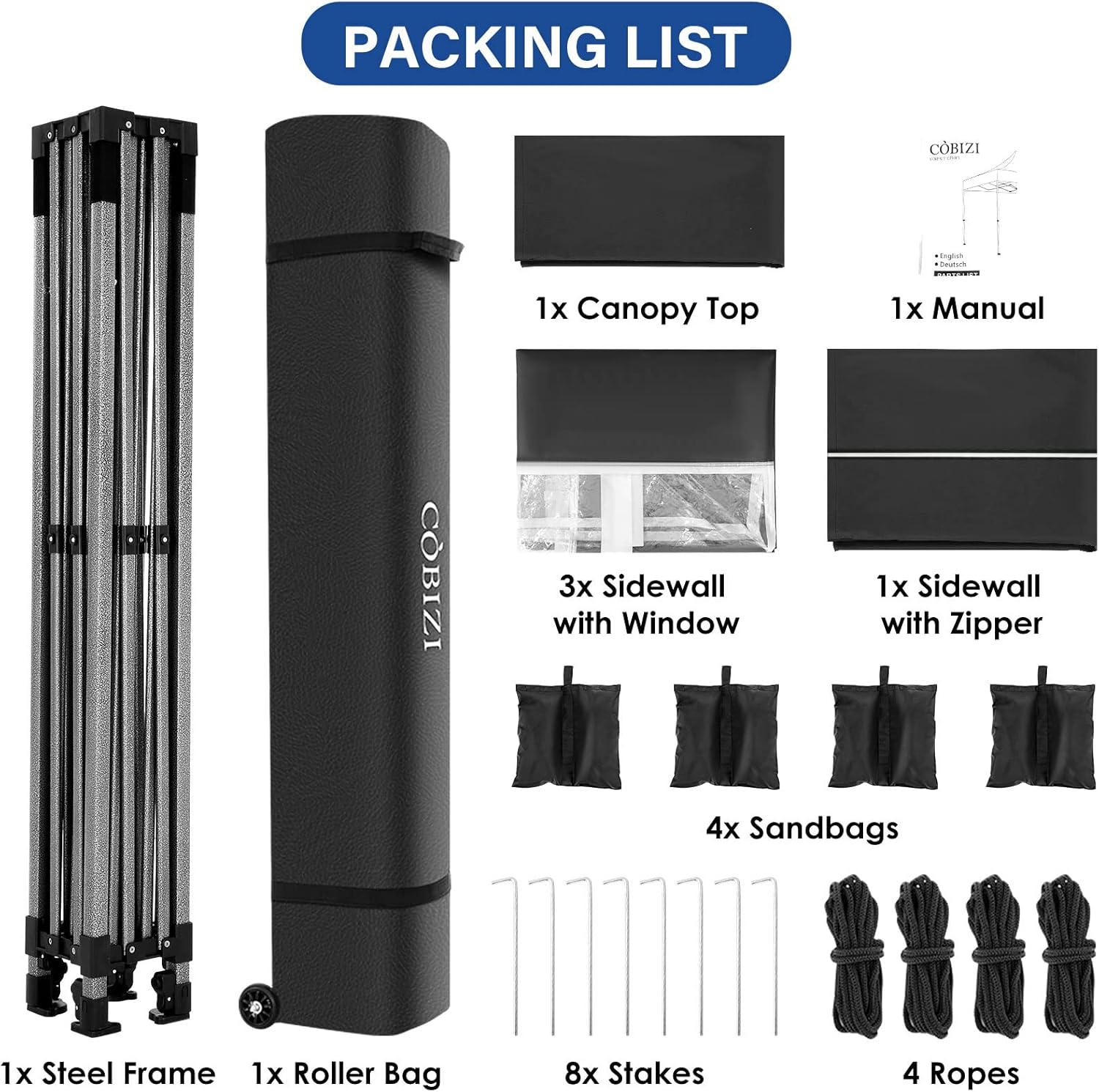 COBIZI - Toldo desplegable de 10 x 20 Pulgadas con 6 Paredes Laterales, toldo Impermeable para Eventos al Aire última intervensión, UPF 50+ cenador portátil para Fiestas, Playa, Camping, Boda,