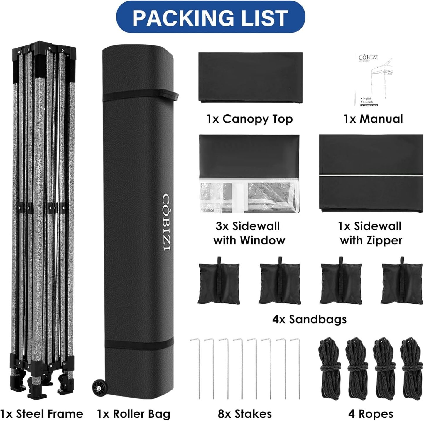 COBIZI - Toldo desplegable de 10 x 20 Pulgadas con 6 Paredes Laterales, toldo Impermeable para Eventos al Aire última intervensión, UPF 50+ cenador portátil para Fiestas, Playa, Camping, Boda,
