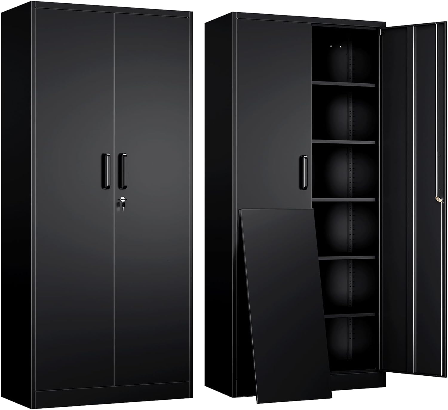 Yizosh - Gabinete de almacenamiento de metal con 2 puertas y 5 estantes ajustables, archivador de acero de 71 pulgadas, gabinetes de herramientas de bloqueo para oficina, hogar, cochera, gimnasio,