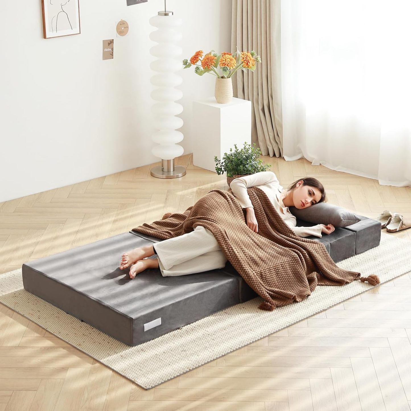 Tiita - Sillón de futón, tamaño individual, sofá cama plegable con almohada, colchón de piso y futón para sala de estar, recámara, uso de invitados, departamento