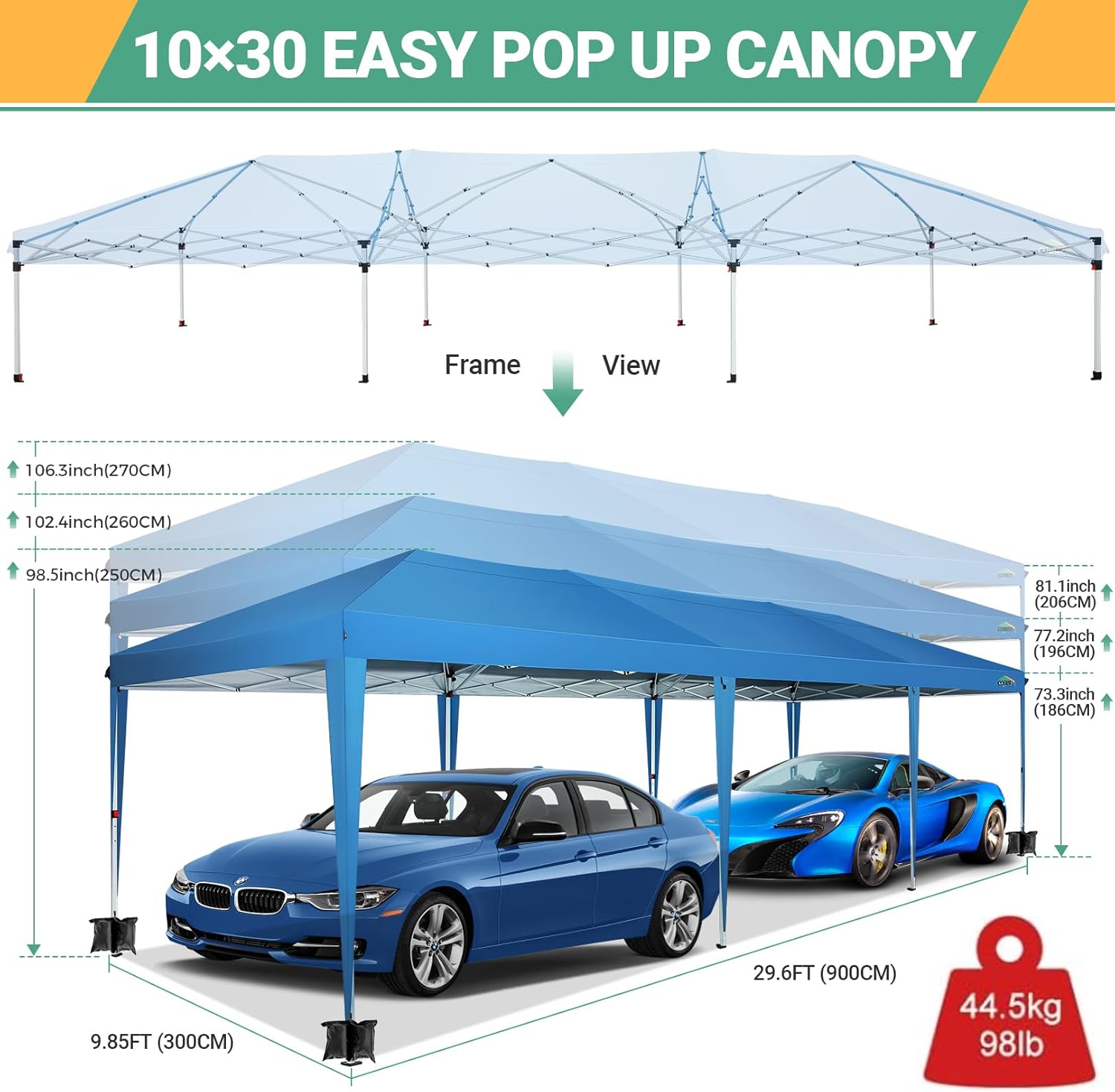 COBIZI - Toldo desplegable de 10 x 20 Pulgadas con 6 Paredes Laterales, toldo Impermeable para Eventos al Aire última intervensión, UPF 50+ cenador portátil para Fiestas, Playa, Camping, Boda,