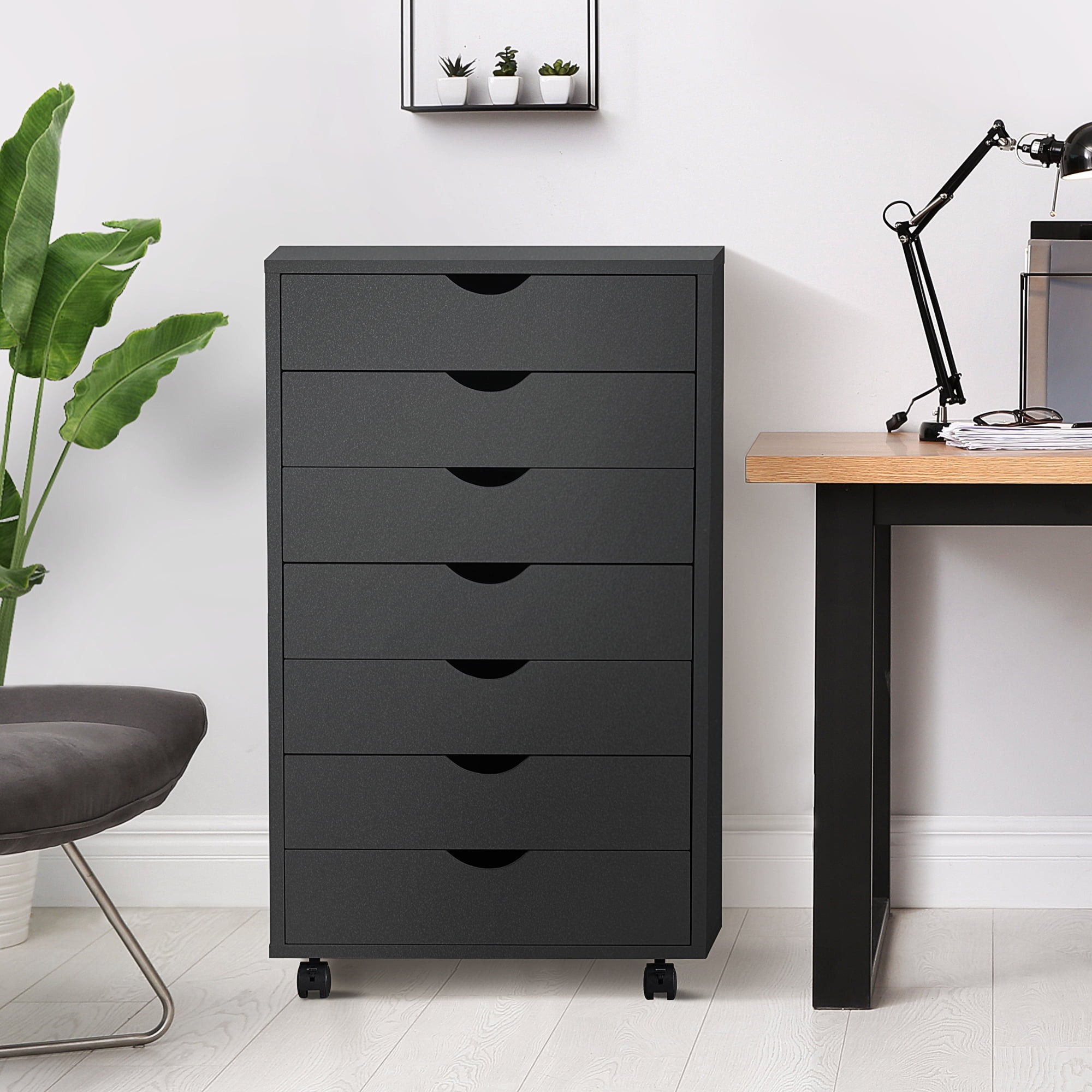 Cómoda EDX de 7 cajones: amplio armario de madera para organizar el dormitorio, el hogar y la oficina, color blanco