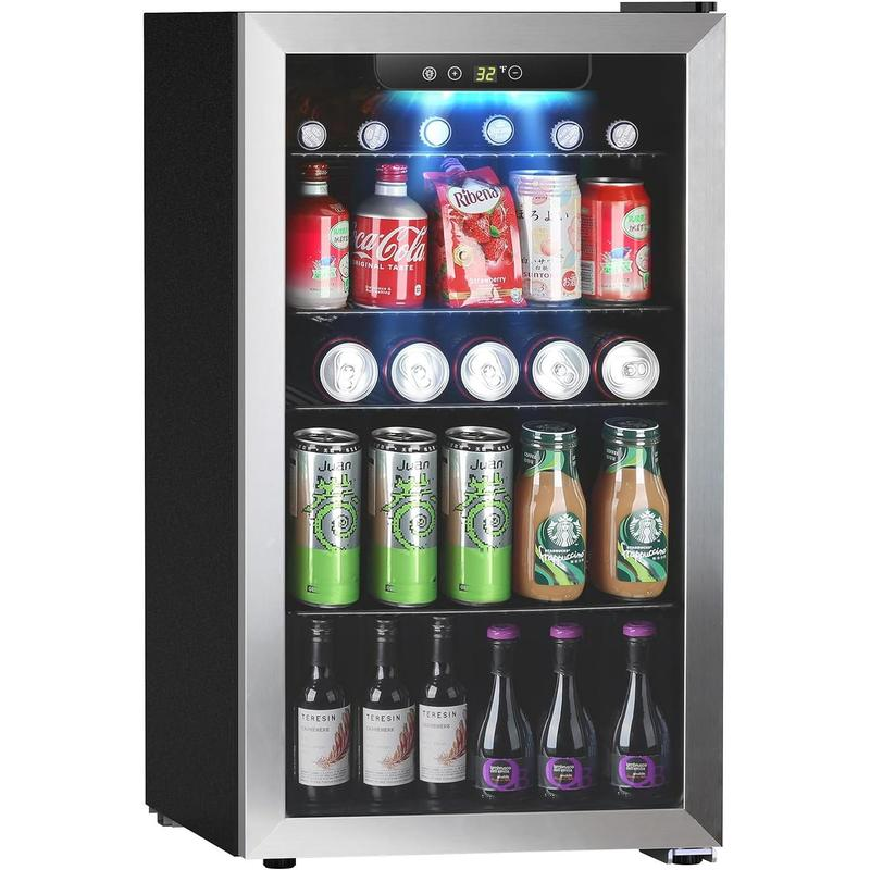 Refrigerador y Enfriador de Bebidas, Mininevera con capacidad para 48-130 latas, Enfriador compacto con pantalla digital (32~61℉), Pequeño refrigerador con 4 estantes para oficina en casa, dormitorio, garaje o sala de juegos