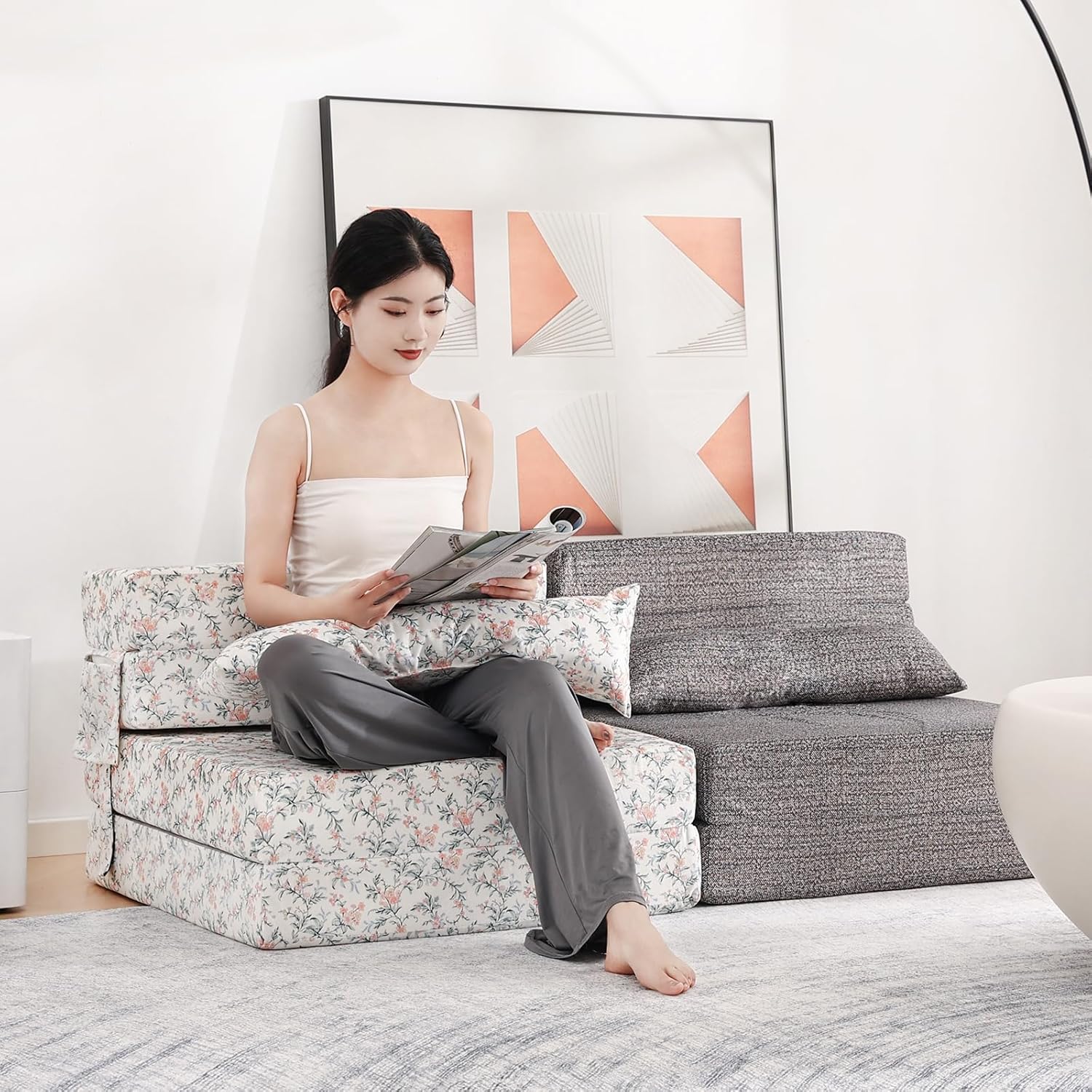 Tiita - Sillón de futón, tamaño individual, sofá cama plegable con almohada, colchón de piso y futón para sala de estar, recámara, uso de invitados, departamento