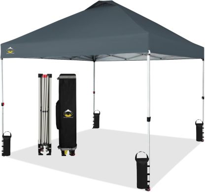 CROWN SHADES - Toldo desplegable para la Playa, fácil de armar, para el Aire Libre, Eventos, Fiestas, Campamento, Cubierta STO-N-Go, Parte Superior recubierta de Plata, 10 x 10 Pulgadas, Blanco