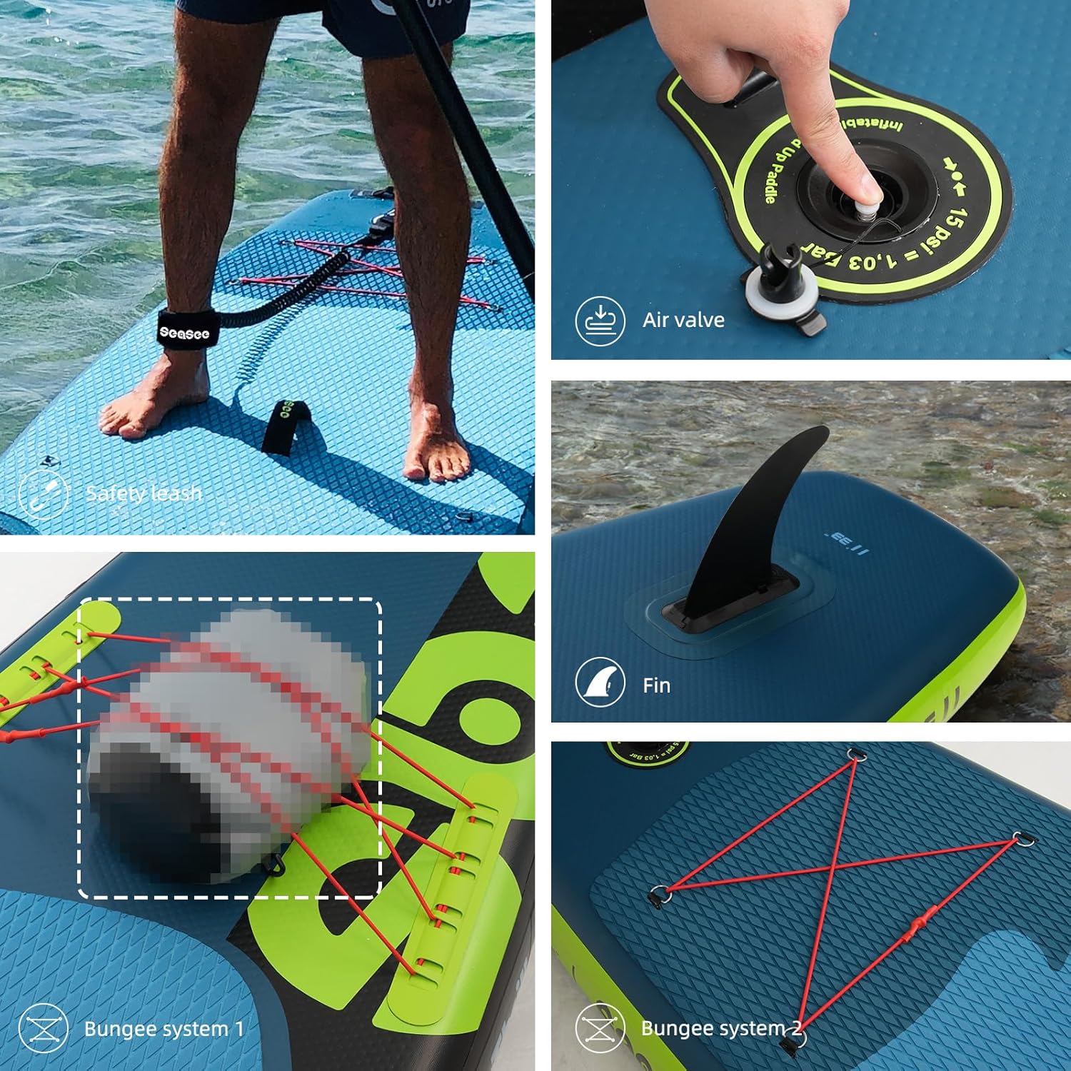 SEASEESUP Tablas de Remo inflables con Accesorios Sup, Tabla de Remo de 12 pies, Duradera, Ligera, diseño Estable de 33 Pulgadas de Ancho para Adultos con sobrepeso