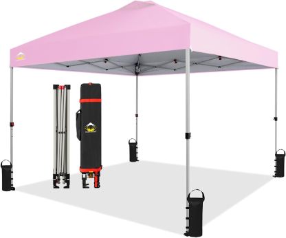 CROWN SHADES - Toldo desplegable para la Playa, fácil de armar, para el Aire Libre, Eventos, Fiestas, Campamento, Cubierta STO-N-Go, Parte Superior recubierta de Plata, 10 x 10 Pulgadas, Blanco