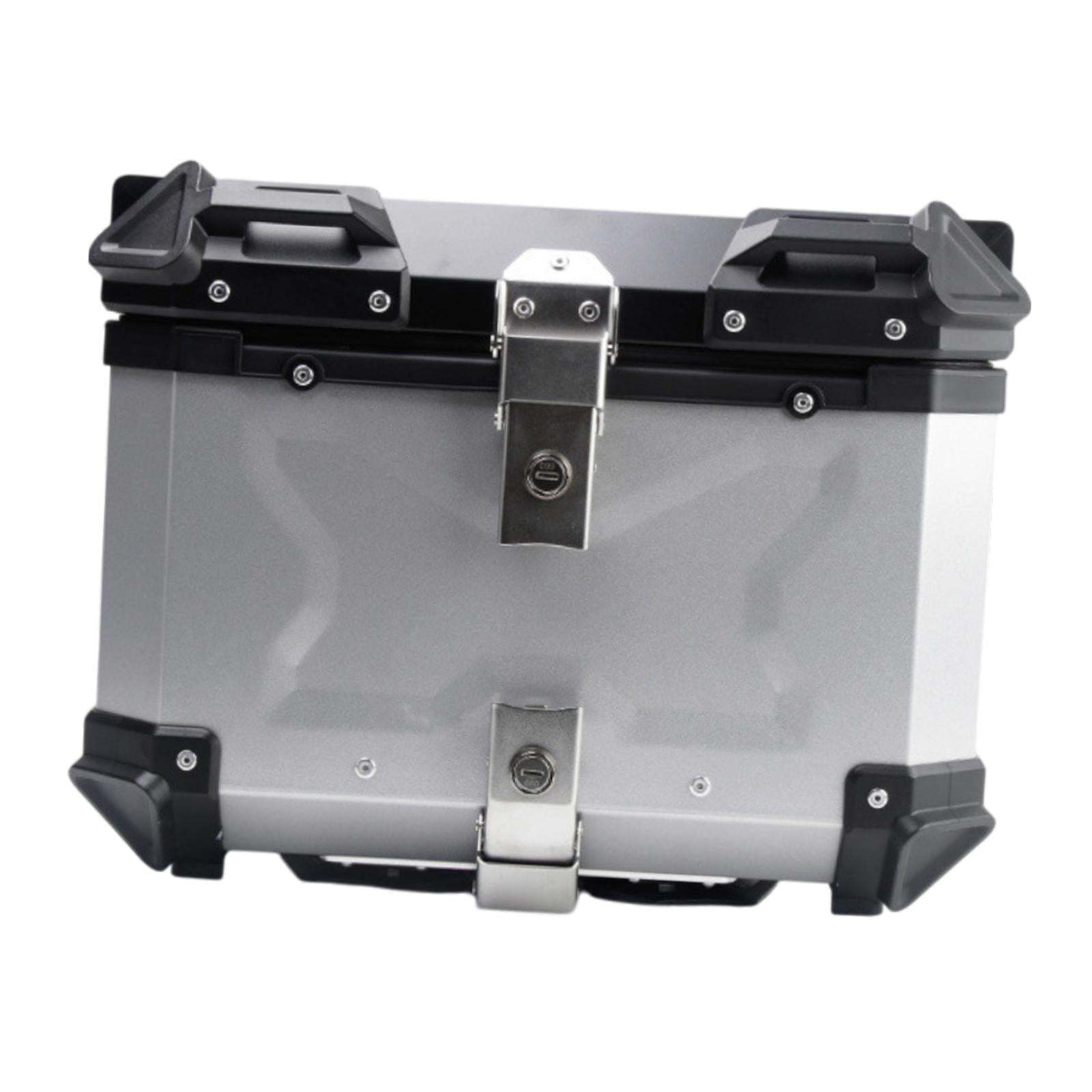 Baúl de motocicleta genérico, caja trasera, organizador de aluminio a prueba de golpes, caja para casco, baúl de almacenamiento de equipaje para 45L Plata