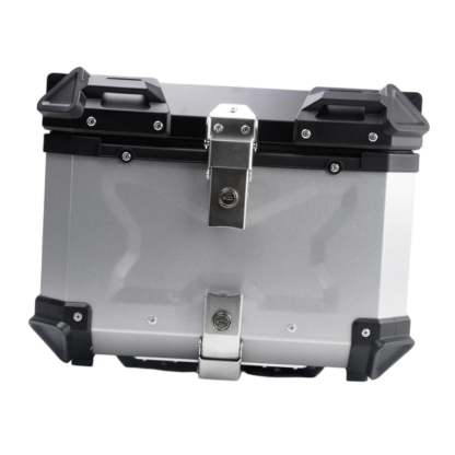 Baúl de motocicleta genérico, caja trasera, organizador de aluminio a prueba de golpes, caja para casco, baúl de almacenamiento de equipaje para 45L Plata