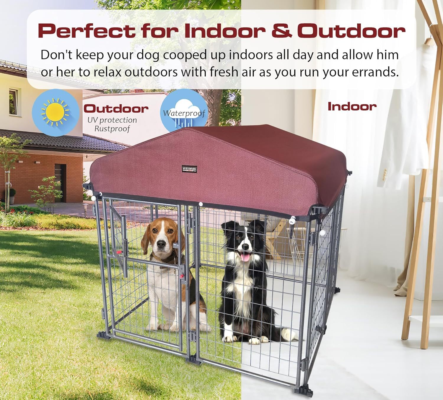 Neocraft My Pet Companion - Perrera para Perros con Cubierta de Techo (4.5 pies) – Resistente a la Intemperie/Cubierta/Resistente/Exterior/Invierno para Perros de tamaño Mediano, fácil de Montar