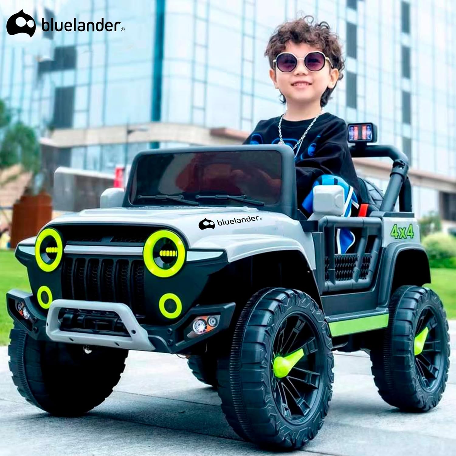 Bluelander Carro Electrico Tipo Jeep Montable Niño Niña, 69*61*105 Cm, Carro Electrico 5 KM/H, Carrito Montable Electrico Musical, Luz Led, Control Remoto, Puerto USB, MIC, Bateria Recargable (Rojo)