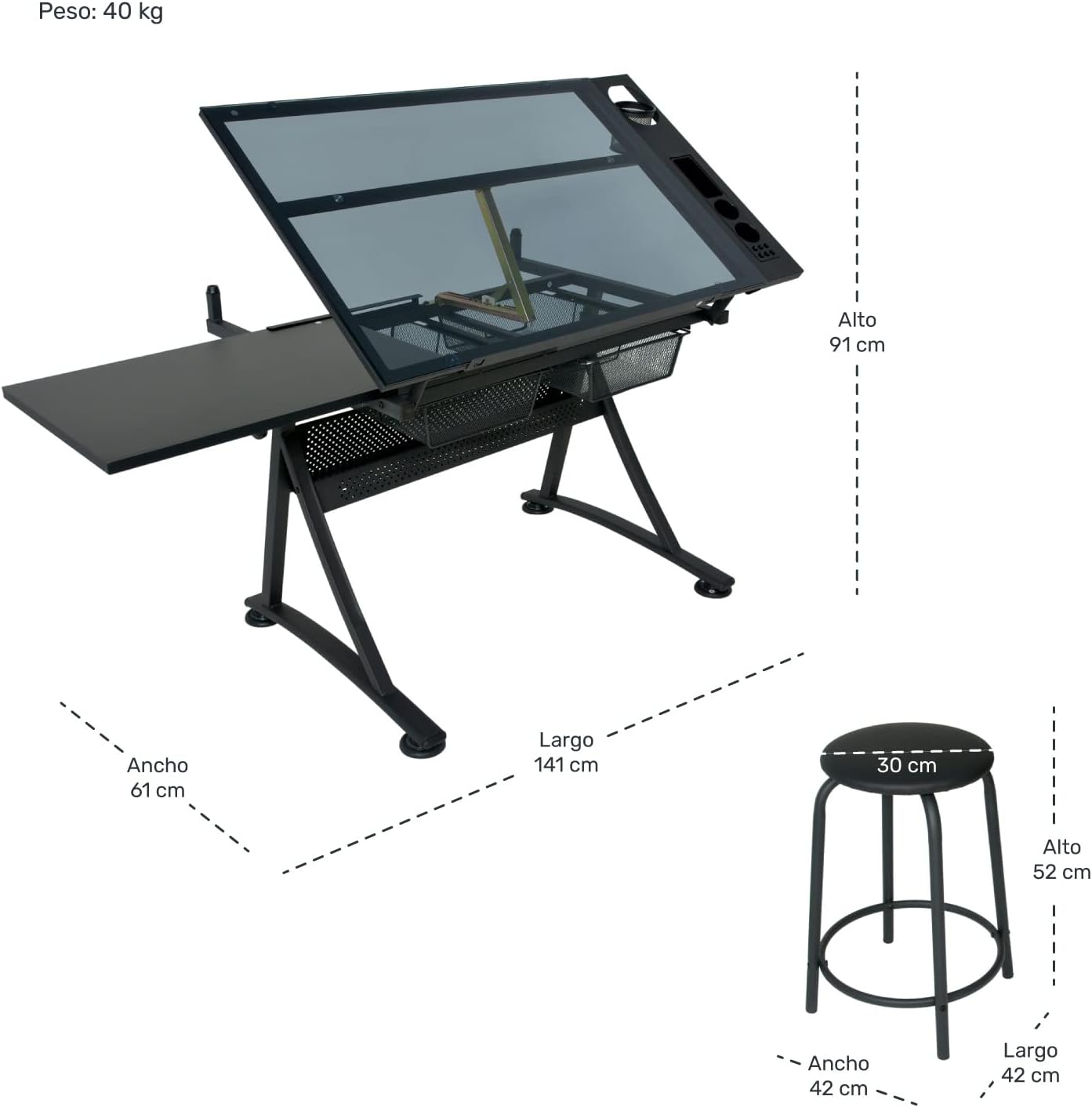 RACK & PACK Restirador Arquitectura Profesional Cristal Templado 60 X 96 cm Resistente Restiradores para Dibujo Mesa de Dibujo Profesional Incluye Banco Dibujo Tecnico Dibujo Artistico