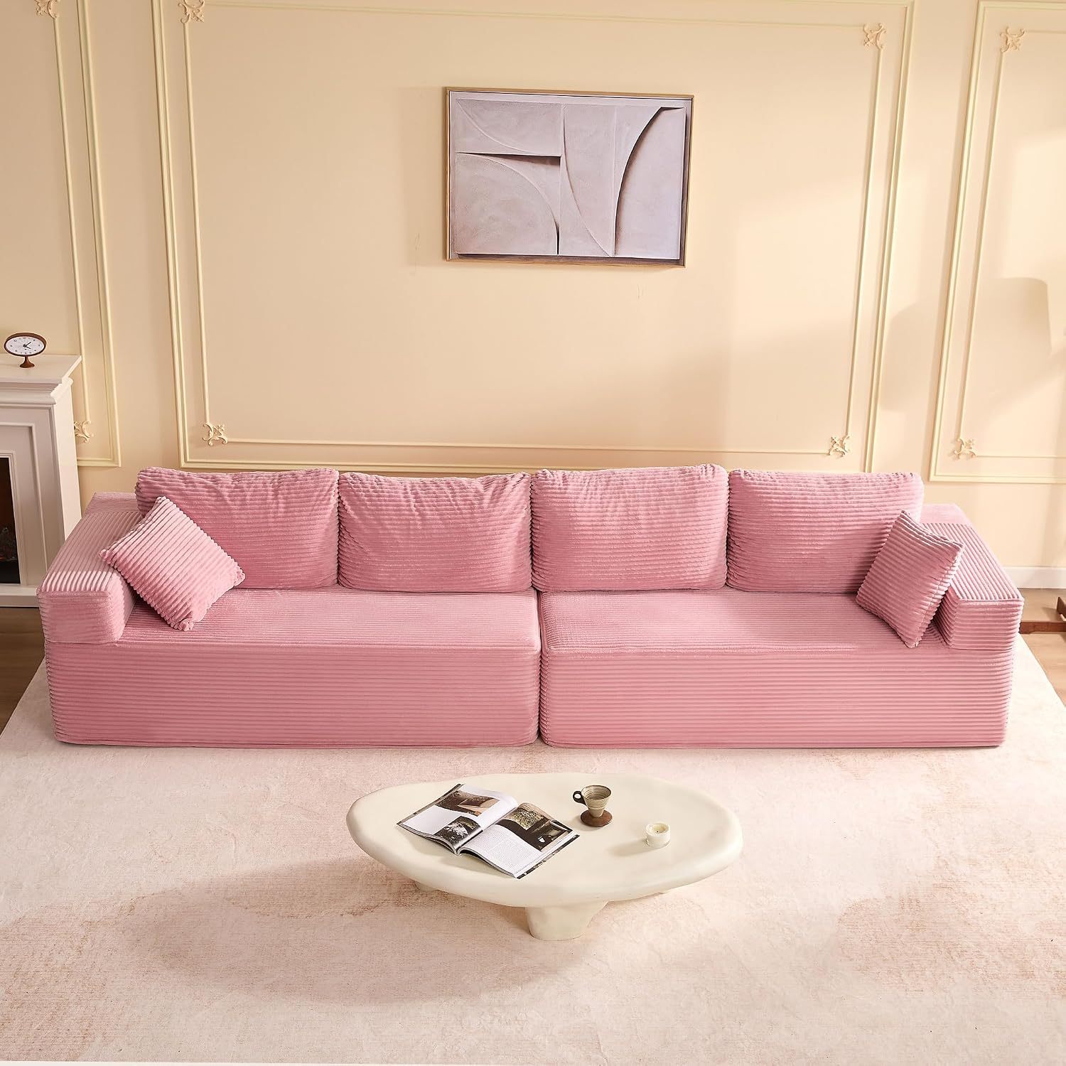 🛋️ Afuson Sofá Modular Seccional en Forma L de 107 Pulgadas, Asiento Profundo, Tapicería de Pana, Sin Montaje, Diseño Deshuesado para Sala de Estar