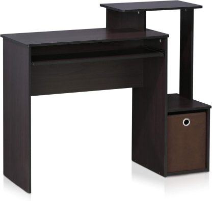 Furinno Econ Escritorio de escritura de computadora de oficina en casa multipropósito W/Bin, Blanco/Negro