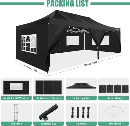 COBIZI - Toldo desplegable de 10 x 20 Pulgadas con 6 Paredes Laterales, toldo Impermeable para Eventos al Aire última intervensión, UPF 50+ cenador portátil para Fiestas, Playa, Camping, Boda,