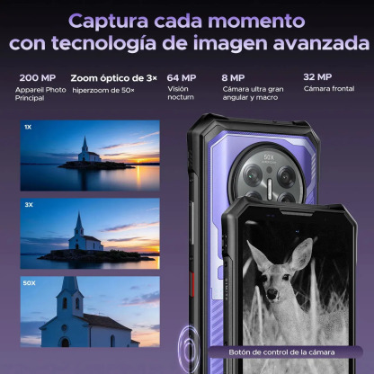🛡️Doogee V50 Pro Celular Resistente 5G, Android16, RAM ampliable hasta 52GB + 512GB, Cámara AI 200MP, Batería 11000mAh, Pantalla Trasera AMOLED 2.06", IP68, NFC, Radio Walkie-talkie, Doble SIM
