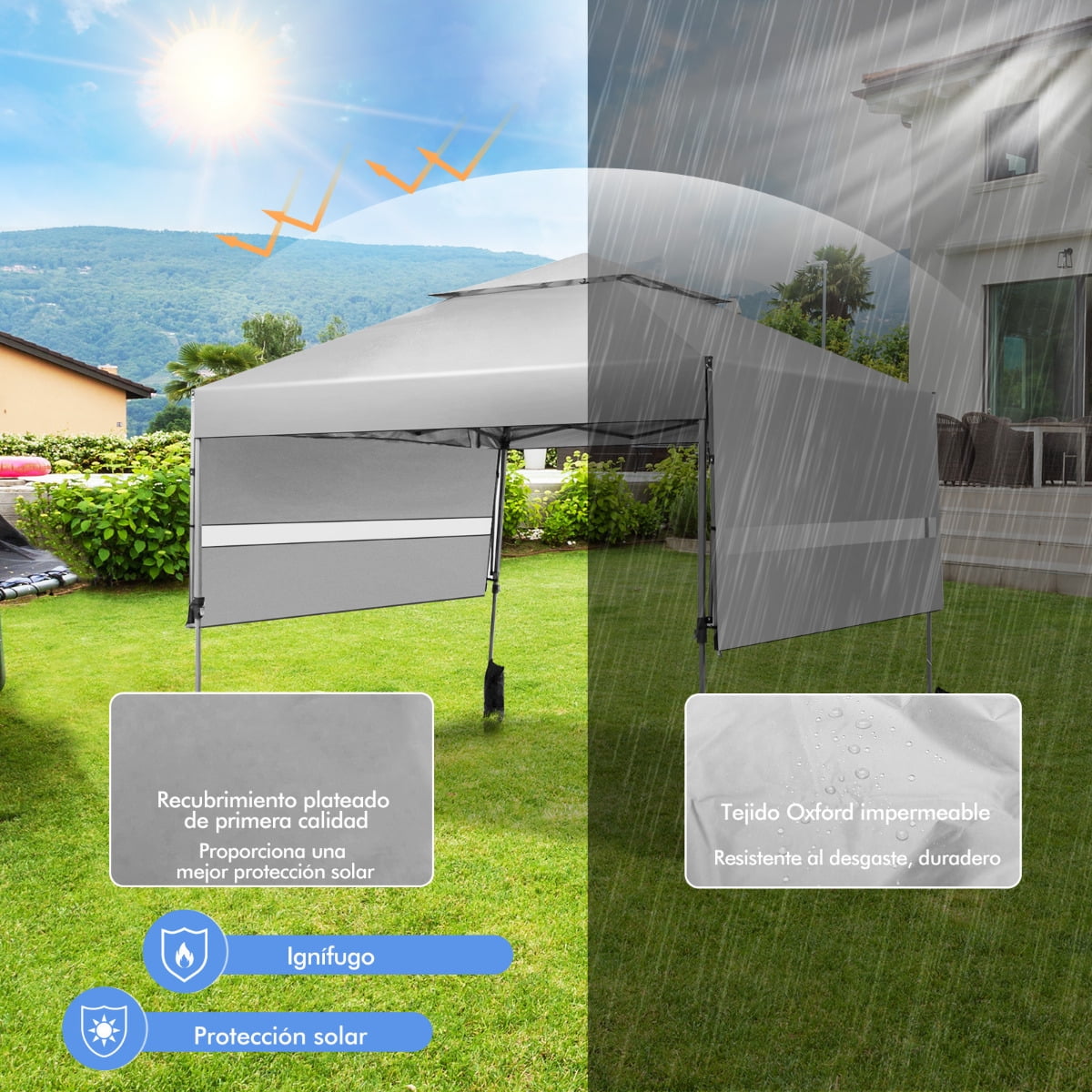 Costway 3x3m Pabellón Emergente Instantáneo Plegable para Exterior con Dos Mitades de Toldo Carpa Portátil Ajustable en Altura para Camping