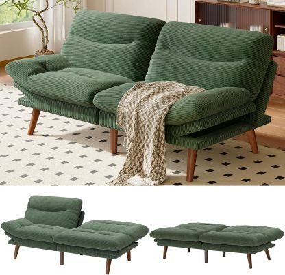 AMADA Sofá Cama Futón Convertible de 66", Juego de Futón Plegable de Pana con Respaldo y Reposabrazos Ajustables, Sillón Reclinable para Sala de Estar, Departamento u Oficina, Marco de Madera Sólida