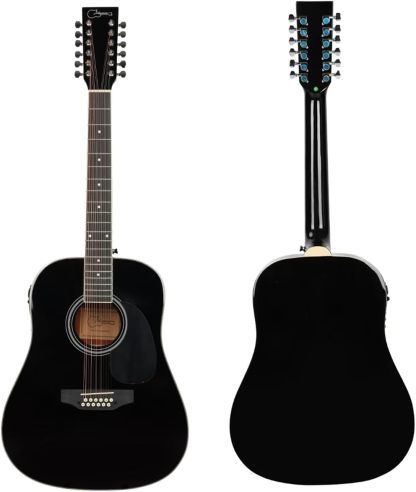 Jidyous-41 Inch,4/4,Guitarra Electroacústica 12 cuerdas,con Funda Acolchada, afinadores, Tirantes de guitarra,cuerdas, paletas, capó, adecuada para adultos jóvenes de nivel medio (Black)