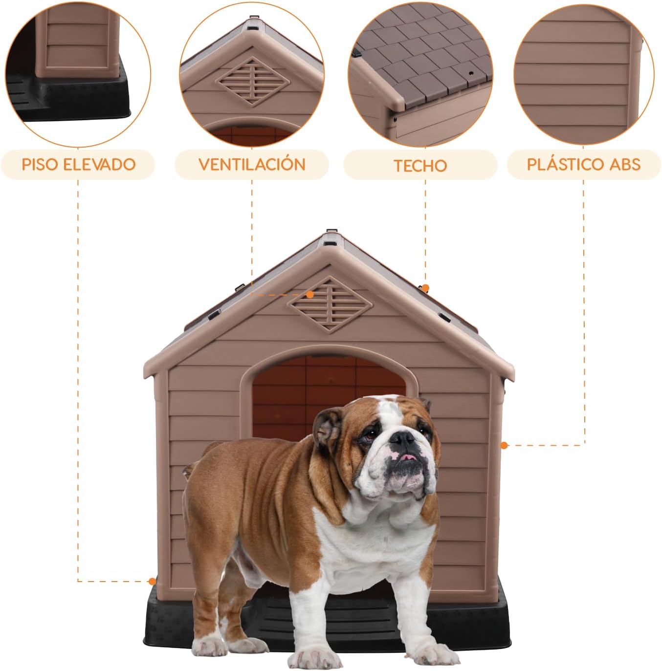 POLI PETS Casa de plástico para Perros, casa Duradera para Perros pequeños, medianos y Grandes, con Suelo Elevado y Rejillas de ventilación, ventila, fácil de Limpiar y Montar Dog Kennel