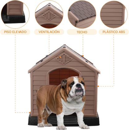 POLI PETS Casa de plástico para Perros, casa Duradera para Perros pequeños, medianos y Grandes, con Suelo Elevado y Rejillas de ventilación, ventila, fácil de Limpiar y Montar Dog Kennel
