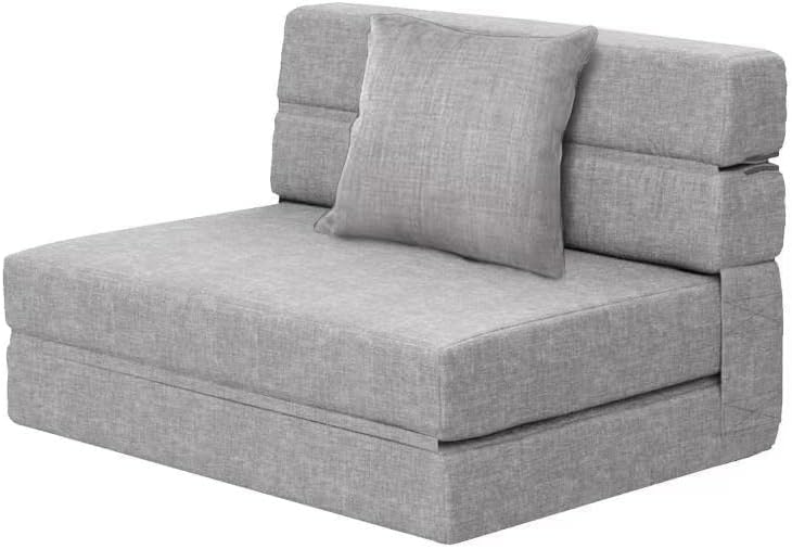 Silla reclinable Anoner, sofá cama plegable de 152 cm, diván con 2 cojines, funda lavable de espuma viscoelástica tamaño queen, color gris claro