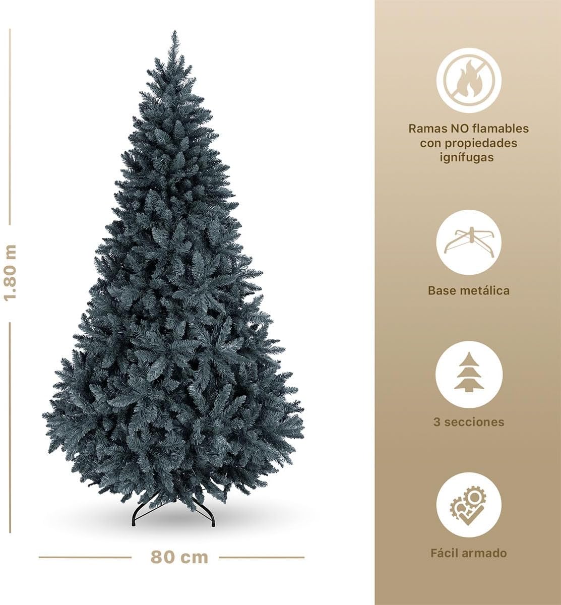 ESQUIMAL Árbol de Navidad Frondoso Pino Navideño Plegable, Cedro del Himalaya (Verde, 2.2 m)