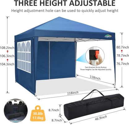 COBIZI - Toldo desplegable de 10 x 20 Pulgadas con 6 Paredes Laterales, toldo Impermeable para Eventos al Aire última intervensión, UPF 50+ cenador portátil para Fiestas, Playa, Camping, Boda,