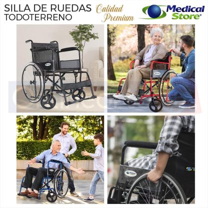 MEDICAL STORE Silla de Ruedas, Modelo 809F, Acero Resistente, Descansapies Desmontables, Descansabrazos Fijos Rectos, Asiento y Respaldo de Vinil Alta Resistencia. (ROJO)