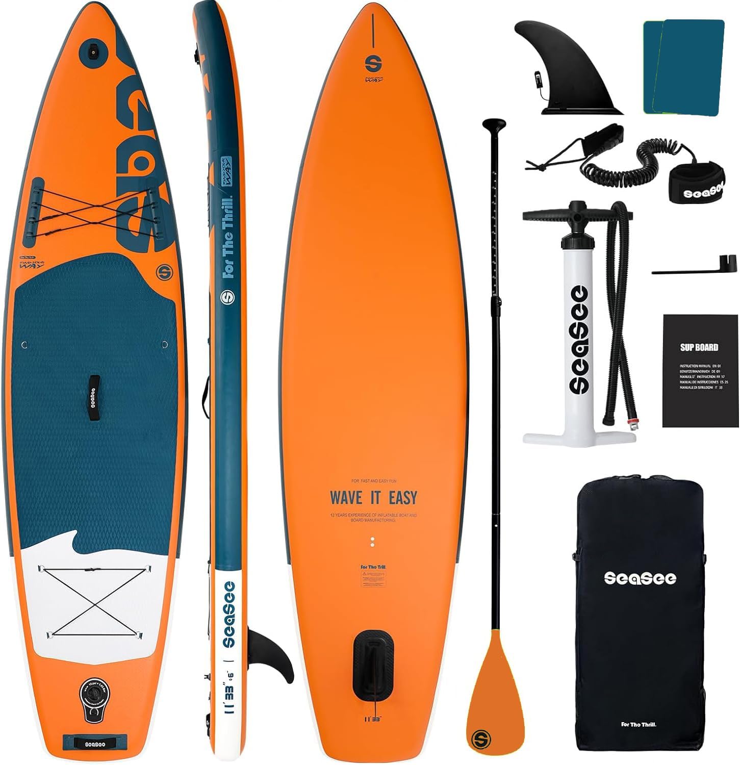 SEASEESUP Tablas de Remo inflables con Accesorios Sup, Tabla de Remo de 12 pies, Duradera, Ligera, diseño Estable de 33 Pulgadas de Ancho para Adultos con sobrepeso
