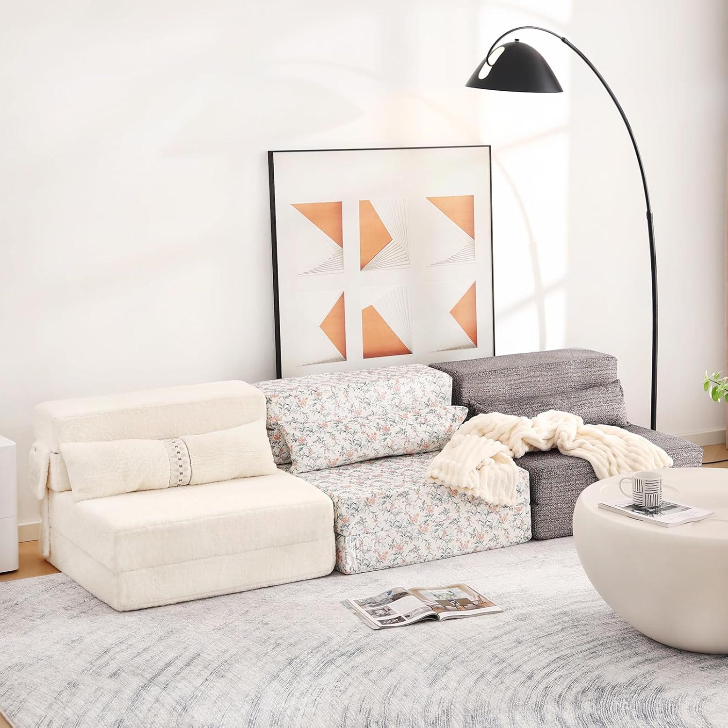 Tiita - Sillón de futón, tamaño individual, sofá cama plegable con almohada, colchón de piso y futón para sala de estar, recámara, uso de invitados, departamento