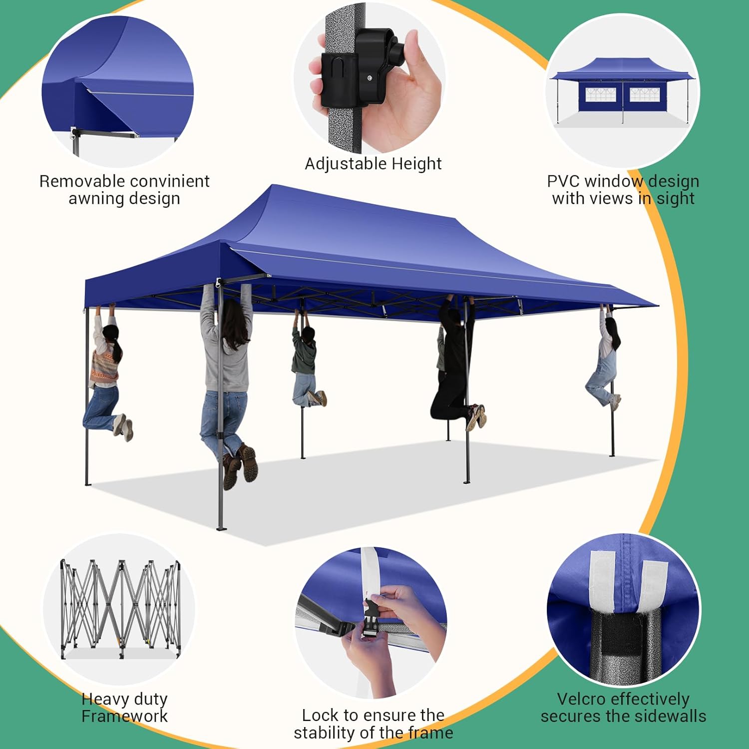 COBIZI - Toldo desplegable de 10 x 20 Pulgadas con 6 Paredes Laterales, toldo Impermeable para Eventos al Aire última intervensión, UPF 50+ cenador portátil para Fiestas, Playa, Camping, Boda,
