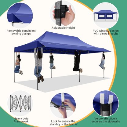 COBIZI - Toldo desplegable de 10 x 20 Pulgadas con 6 Paredes Laterales, toldo Impermeable para Eventos al Aire última intervensión, UPF 50+ cenador portátil para Fiestas, Playa, Camping, Boda,