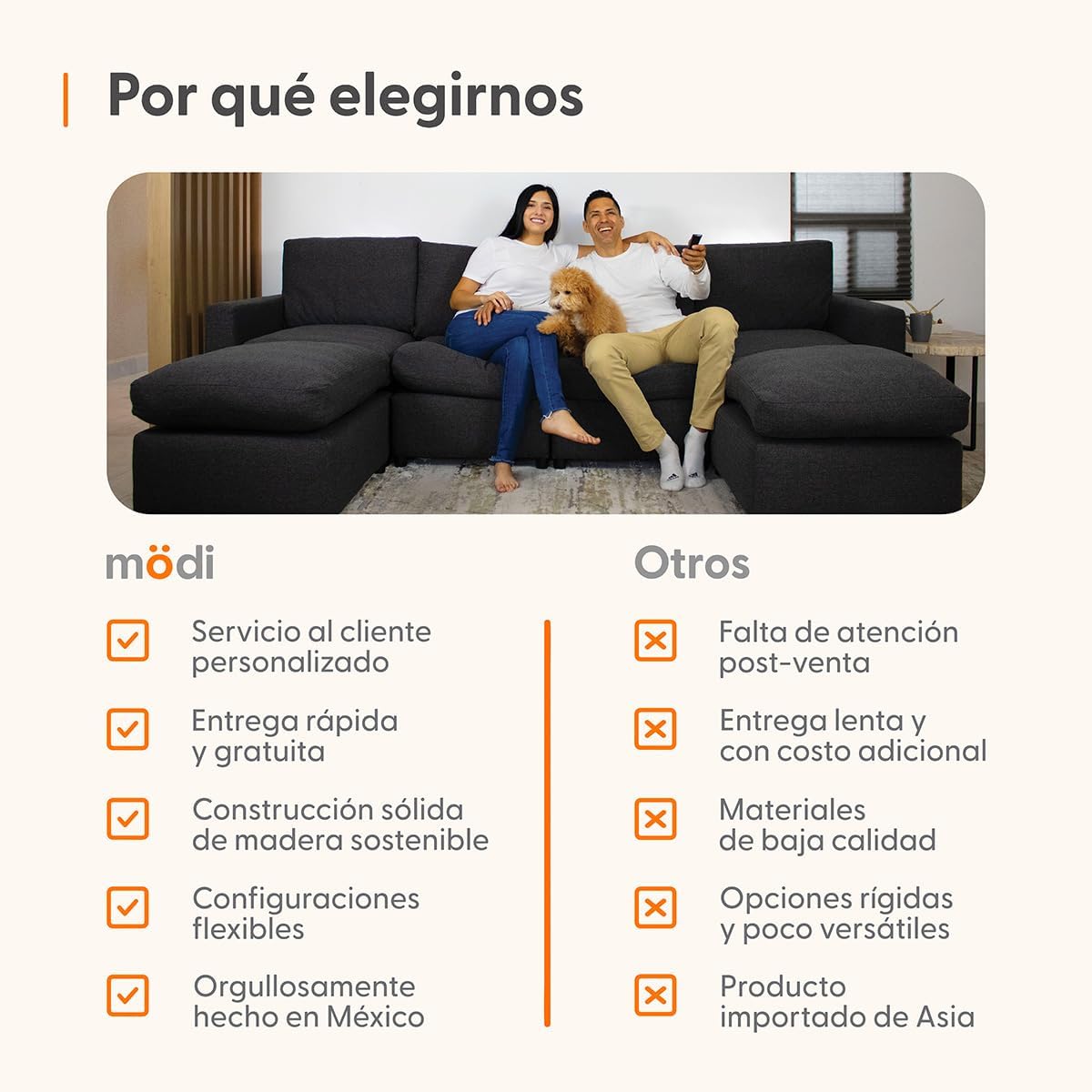 MODISOFA - Sofá Sala Esquinera Modular con Otomano | 6 Plazas | Beige | + Pillow Pack | Fácil de Ensamblar y Adaptable | Envío Gratis